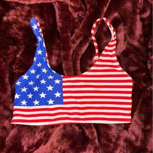 Red and Blue Striped Star American Flag Bikini Top